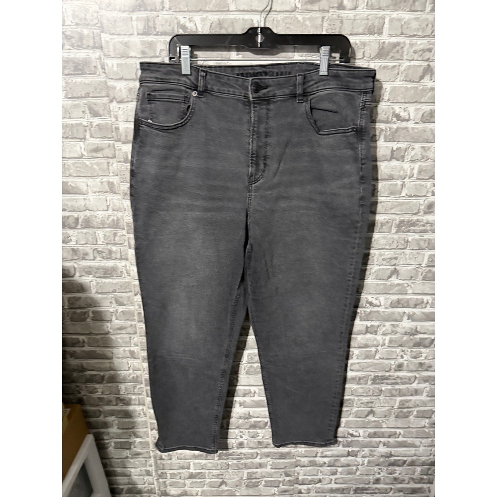American Eagle Women 16 Regular Gray Stretch Denim High Rise Mom Jeans Charcoal